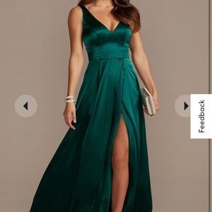Davids Bridal - charmeuse tank v-neck bridesmaid dress with slit in color GEM
